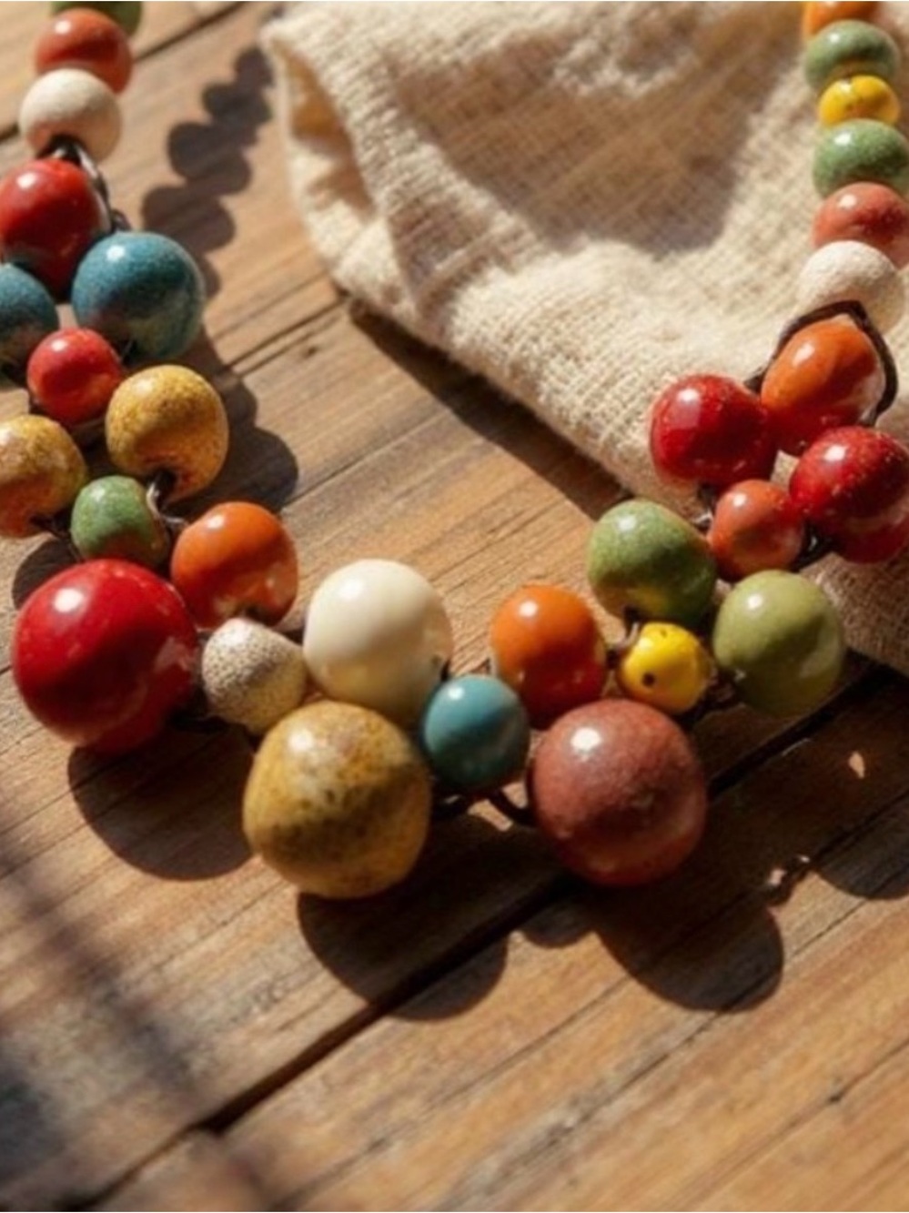 Multicolor Ceramic Bead Statement Necklace - Picture 4 of 5